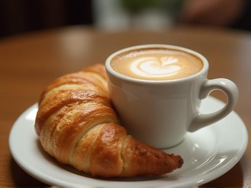 Kaffeetasse neben einem leckeren Gebäckstück
